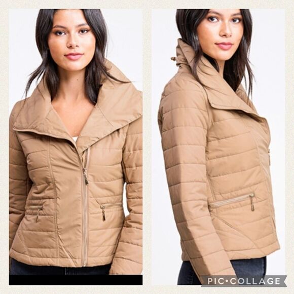 Jackets & Blazers - SALE Tan Lightweight Puffer Jacket Coat L XL